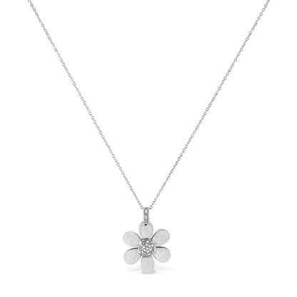 .925 Sterling Silver Pave-set Diamond Accent Flower 18’’ Pendant Necklace (i-j Color I1-i2 Clarity) - Fine Jewelry