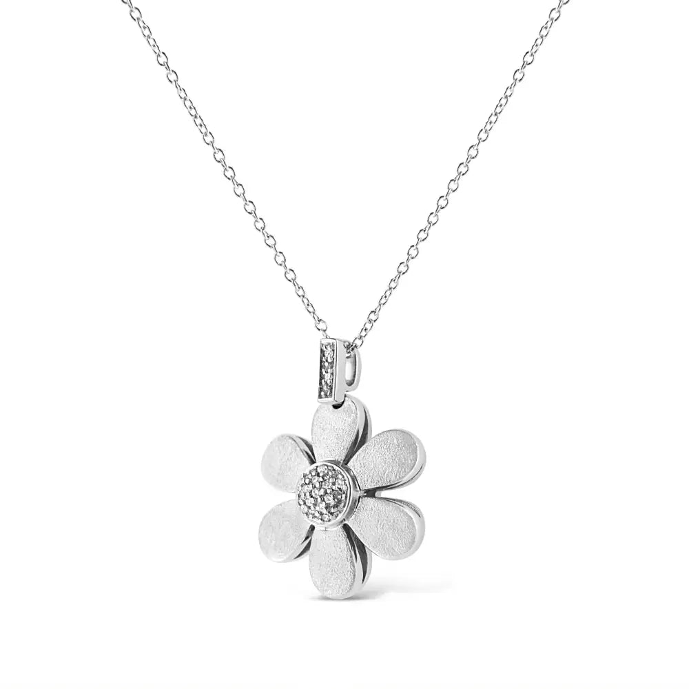 .925 Sterling Silver Pave-set Diamond Accent Flower 18’’ Pendant Necklace (i-j Color I1-i2 Clarity) - Fine Jewelry