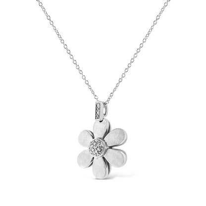 .925 Sterling Silver Pave-set Diamond Accent Flower 18’’ Pendant Necklace (i-j Color I1-i2 Clarity) - Fine Jewelry