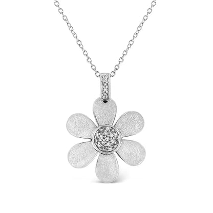 .925 Sterling Silver Pave-set Diamond Accent Flower 18’’ Pendant Necklace (i-j Color I1-i2 Clarity) - Fine Jewelry