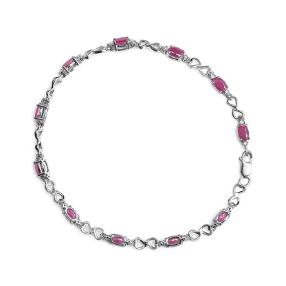 .925 Sterling Silver Pink Oval Shaped Ruby and 1/4 Cttw Diamond 7.25’’ Link Bracelet (i-j Color I2-i3 Clarity)