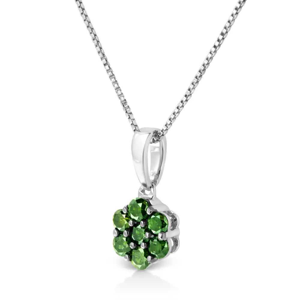 .925 Sterling Silver Prong Set Color Treated Diamond Floral Cluster 18’’ Pendant Necklace - Fine Jewelry us Direct