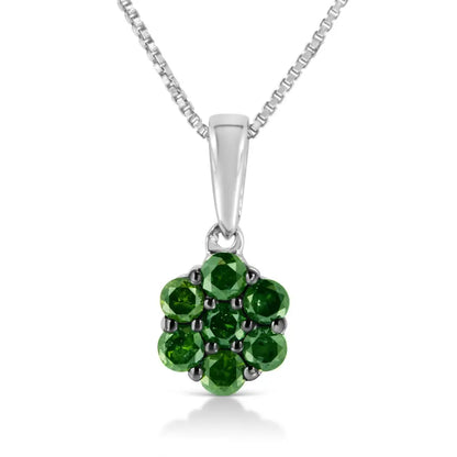 .925 Sterling Silver Prong Set Color Treated Diamond Floral Cluster 18’’ Pendant Necklace - Fine Jewelry us Direct