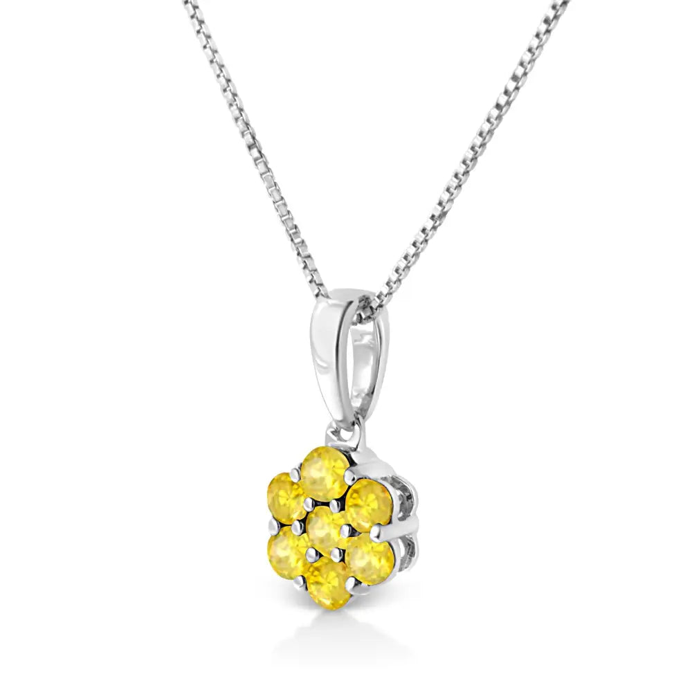 .925 Sterling Silver Prong Set Color Treated Diamond Floral Cluster 18’’ Pendant Necklace - Fine Jewelry us Direct