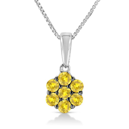 .925 Sterling Silver Prong Set Color Treated Diamond Floral Cluster 18’’ Pendant Necklace - Fine Jewelry us Direct