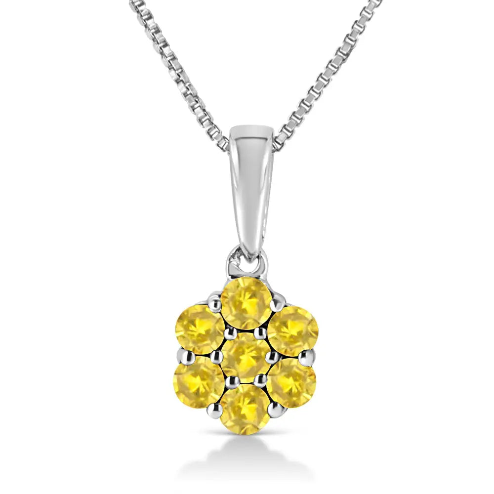 .925 Sterling Silver Prong Set Color Treated Diamond Floral Cluster 18’’ Pendant Necklace - Fine Jewelry us Direct