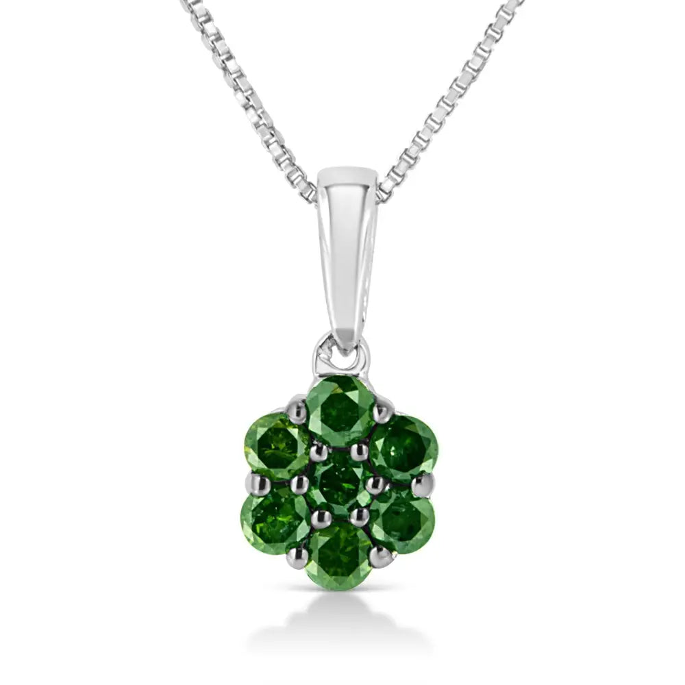 .925 Sterling Silver Prong Set Color Treated Diamond Floral Cluster 18’’ Pendant Necklace - Fine Jewelry us Direct