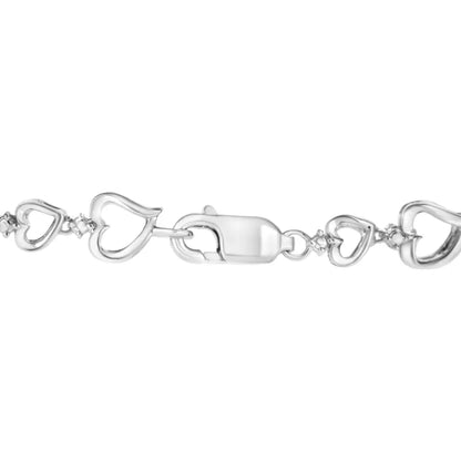 .925 Sterling Silver Prong Set Diamond Accent Alternating Heart Link Bracelet (i-j Color I3 Clarity) - 7.25’’