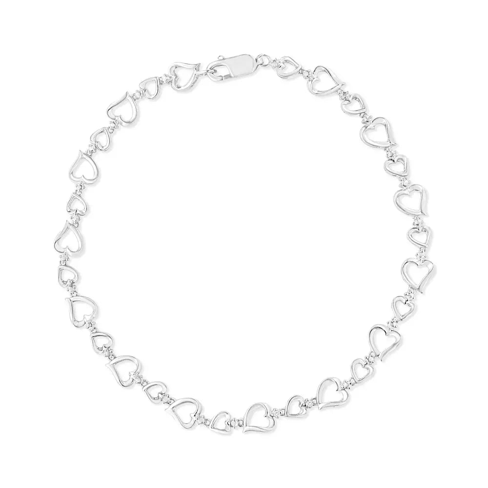 .925 Sterling Silver Prong Set Diamond Accent Alternating Heart Link Bracelet (i-j Color I3 Clarity) - 7.25’’