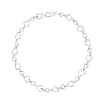 .925 Sterling Silver Prong Set Diamond Accent Alternating Heart Link Bracelet (i-j Color I3 Clarity) - 7.25’’