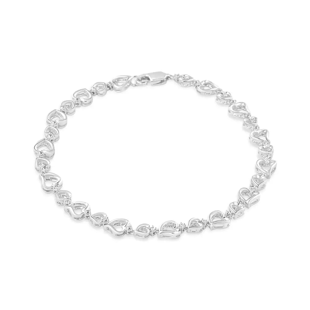 .925 Sterling Silver Prong Set Diamond Accent Alternating Heart Link Bracelet (i-j Color I3 Clarity) - 7.25’’