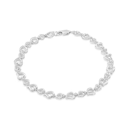 .925 Sterling Silver Prong Set Diamond Accent Alternating Heart Link Bracelet (i-j Color I3 Clarity) - 7.25’’