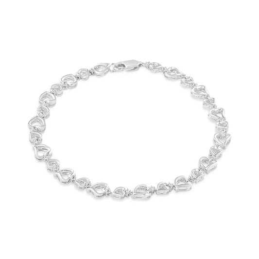 .925 Sterling Silver Prong Set Diamond Accent Alternating Heart Link Bracelet (i-j Color I3 Clarity) - 7.25’’