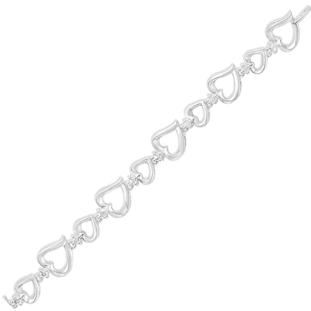 .925 Sterling Silver Prong Set Diamond Accent Alternating Heart Link Bracelet (i-j Color I3 Clarity) - 7.25’’