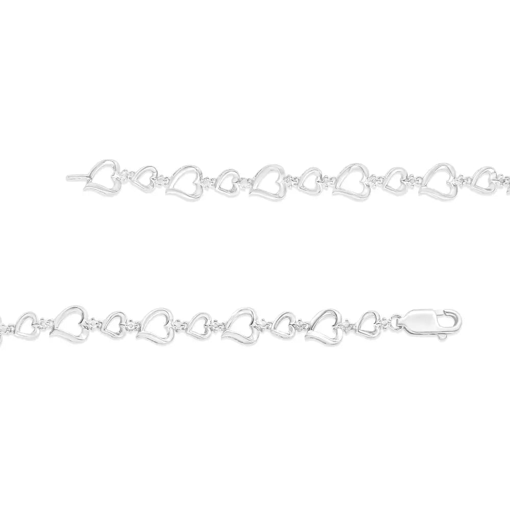 .925 Sterling Silver Prong Set Diamond Accent Alternating Heart Link Bracelet (i-j Color I3 Clarity) - 7.25’’