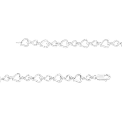 .925 Sterling Silver Prong Set Diamond Accent Alternating Heart Link Bracelet (i-j Color I3 Clarity) - 7.25’’