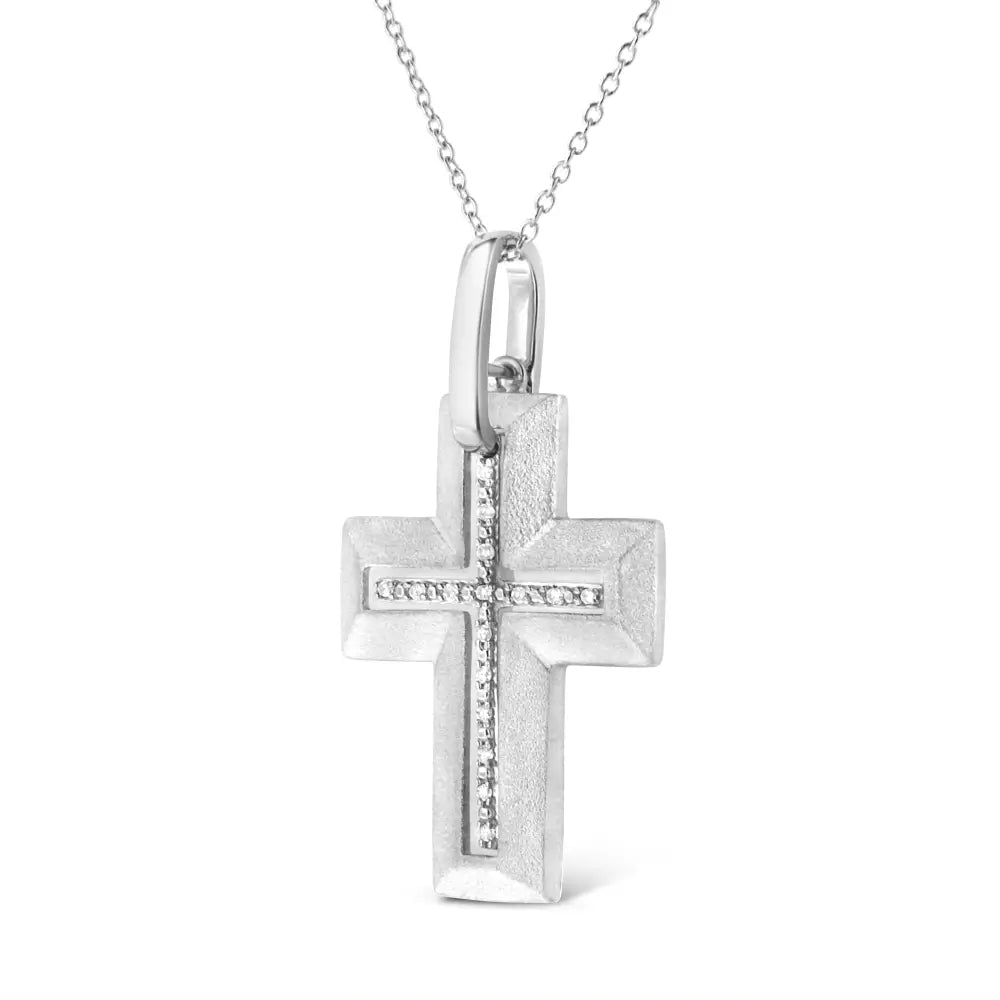 .925 Sterling Silver Prong-set Diamond Accent Bold Cross 18’’ Pendant Necklace (i-j Color I1-i2 Clarity) - Fine