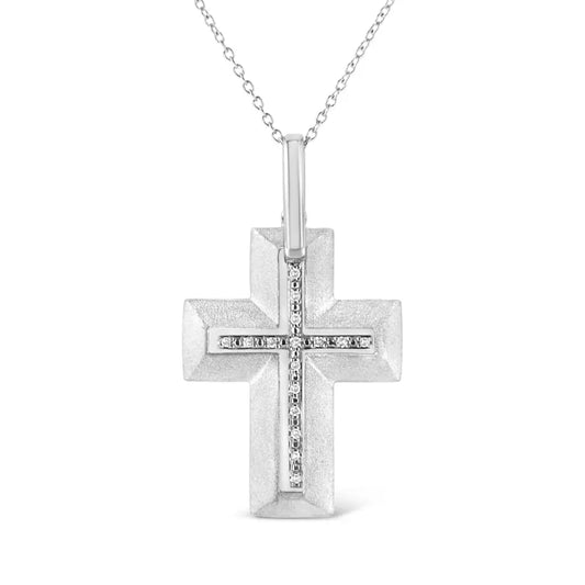 .925 Sterling Silver Prong-set Diamond Accent Bold Cross 18’’ Pendant Necklace (i-j Color I1-i2 Clarity) - Fine