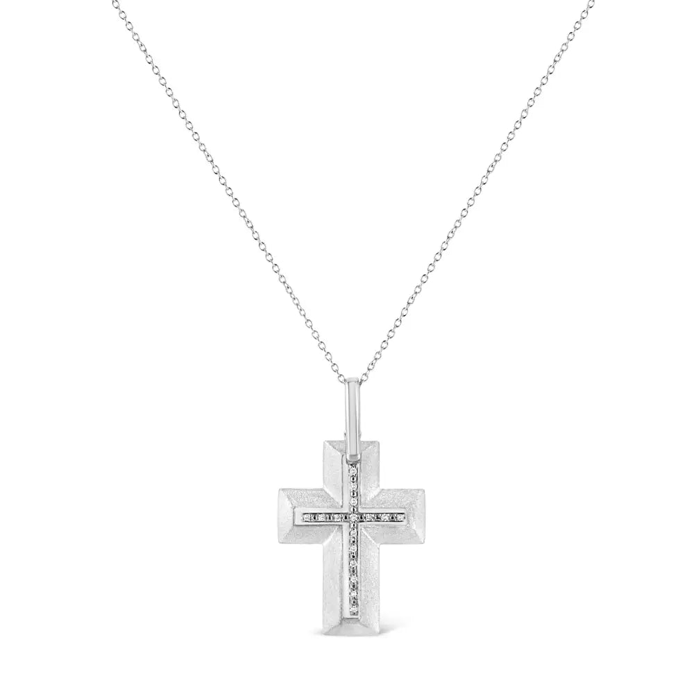 .925 Sterling Silver Prong-set Diamond Accent Bold Cross 18’’ Pendant Necklace (i-j Color I1-i2 Clarity) - Fine