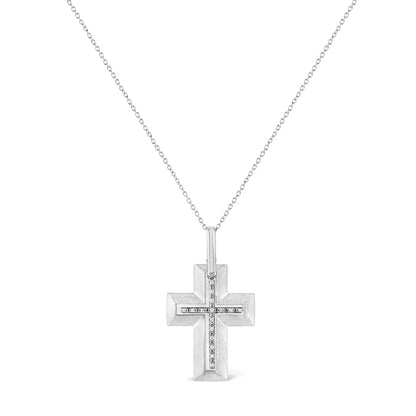 .925 Sterling Silver Prong-set Diamond Accent Bold Cross 18’’ Pendant Necklace (i-j Color I1-i2 Clarity) - Fine