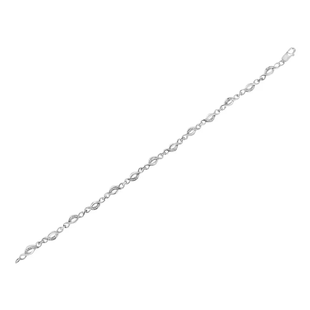 .925 Sterling Silver Prong Set Diamond Accent Curved Spiral Link Bracelet (i-j Color I3 Clarity) - 7.25’’ - Fine