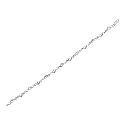 .925 Sterling Silver Prong Set Diamond Accent Curved Spiral Link Bracelet (i-j Color I3 Clarity) - 7.25’’ - Fine