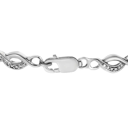 .925 Sterling Silver Prong Set Diamond Accent Curved Spiral Link Bracelet (i-j Color I3 Clarity) - 7.25’’ - Fine