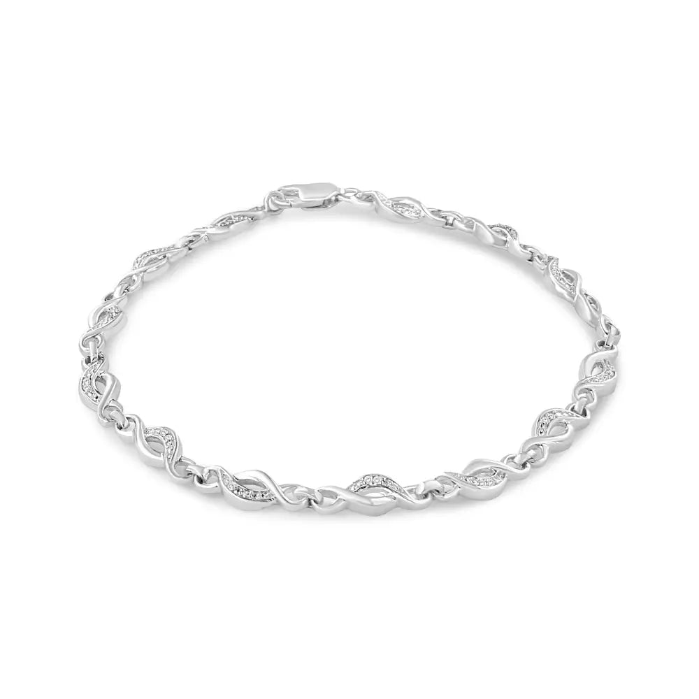 .925 Sterling Silver Prong Set Diamond Accent Curved Spiral Link Bracelet (i-j Color I3 Clarity) - 7.25’’ - Fine