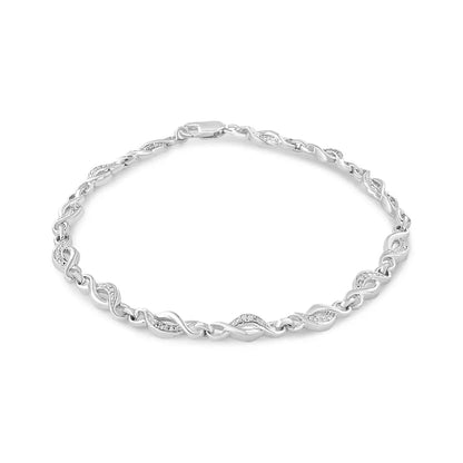 .925 Sterling Silver Prong Set Diamond Accent Curved Spiral Link Bracelet (i-j Color I3 Clarity) - 7.25’’ - Fine