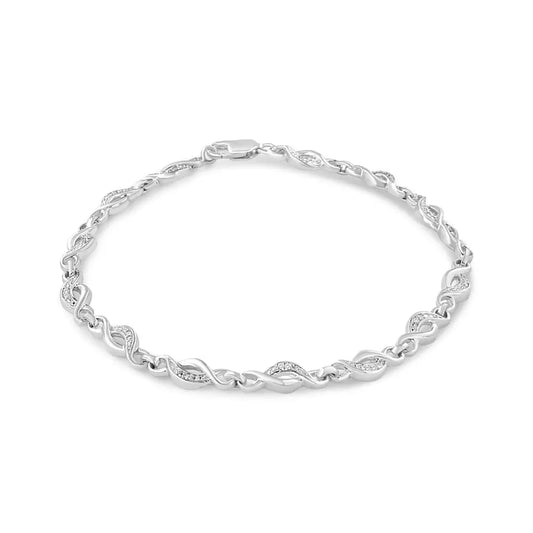 .925 Sterling Silver Prong Set Diamond Accent Curved Spiral Link Bracelet (i-j Color I3 Clarity) - 7.25’’ - Fine