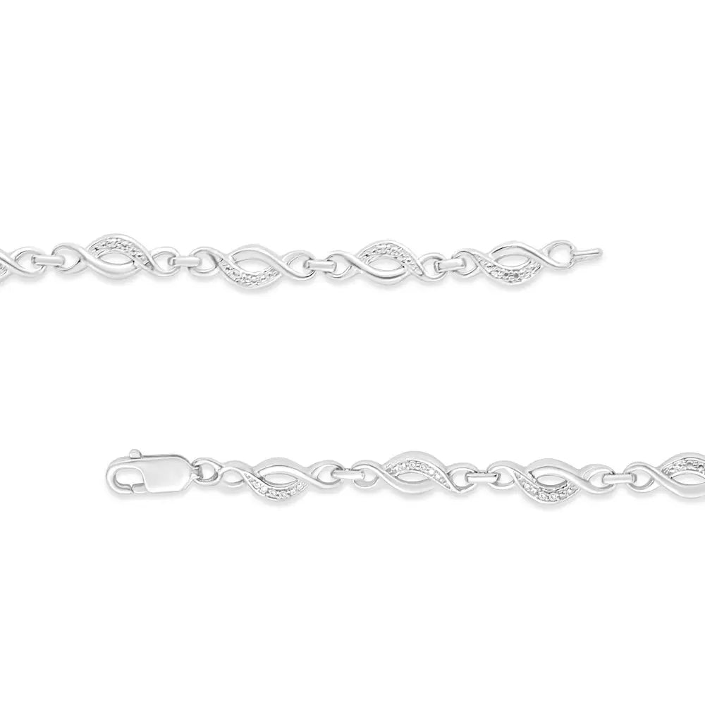 .925 Sterling Silver Prong Set Diamond Accent Curved Spiral Link Bracelet (i-j Color I3 Clarity) - 7.25’’ - Fine