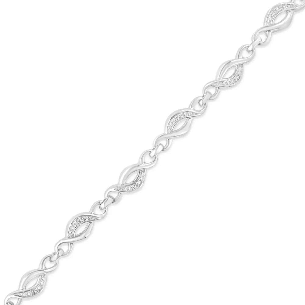 .925 Sterling Silver Prong Set Diamond Accent Curved Spiral Link Bracelet (i-j Color I3 Clarity) - 7.25’’ - Fine