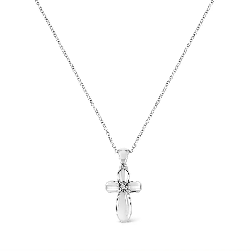 .925 Sterling Silver Prong-set Diamond Accent Floral Cross 18’’ Pendant Necklace (i-j Color I1-i2 Clarity) - Fine