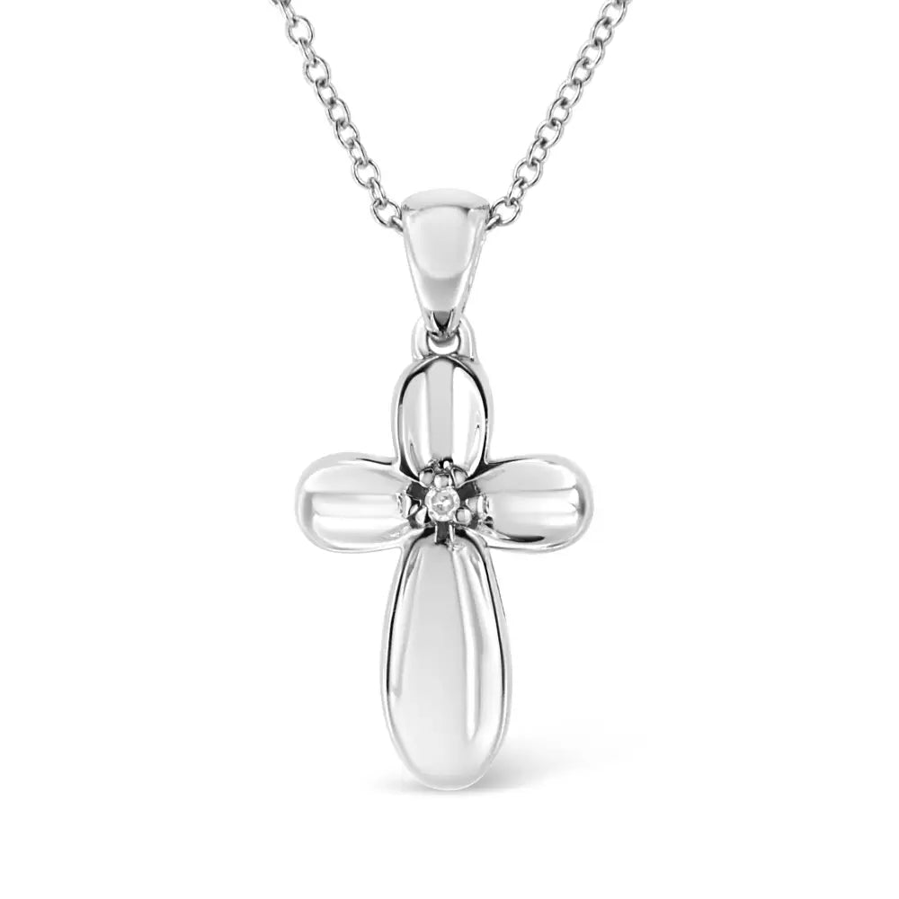 .925 Sterling Silver Prong-set Diamond Accent Floral Cross 18’’ Pendant Necklace (i-j Color I1-i2 Clarity) - Fine