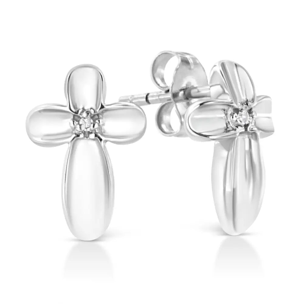 .925 Sterling Silver Prong Set Diamond Accent Floral Cross Stud Earring (i-j Color I1-i2 Clarity) - Fine Jewelry