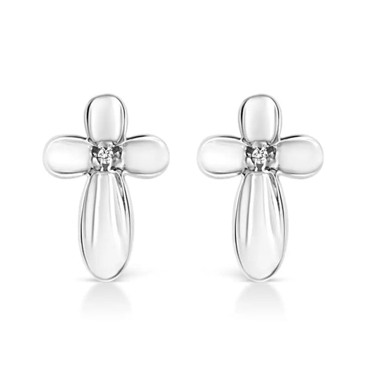 .925 Sterling Silver Prong Set Diamond Accent Floral Cross Stud Earring (i-j Color I1-i2 Clarity) - Fine Jewelry