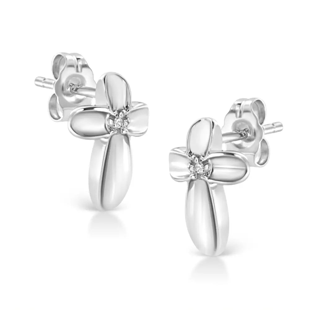 .925 Sterling Silver Prong Set Diamond Accent Floral Cross Stud Earring (i-j Color I1-i2 Clarity) - Fine Jewelry