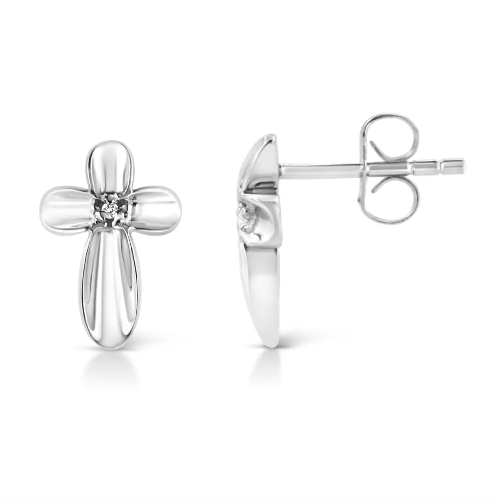 .925 Sterling Silver Prong Set Diamond Accent Floral Cross Stud Earring (i-j Color I1-i2 Clarity) - Fine Jewelry