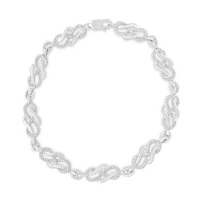 .925 Sterling Silver Prong Set Diamond Accent Infinity Weave Link 7.25’’ Bracelet (i-j Color I3 Clarity) - Fine