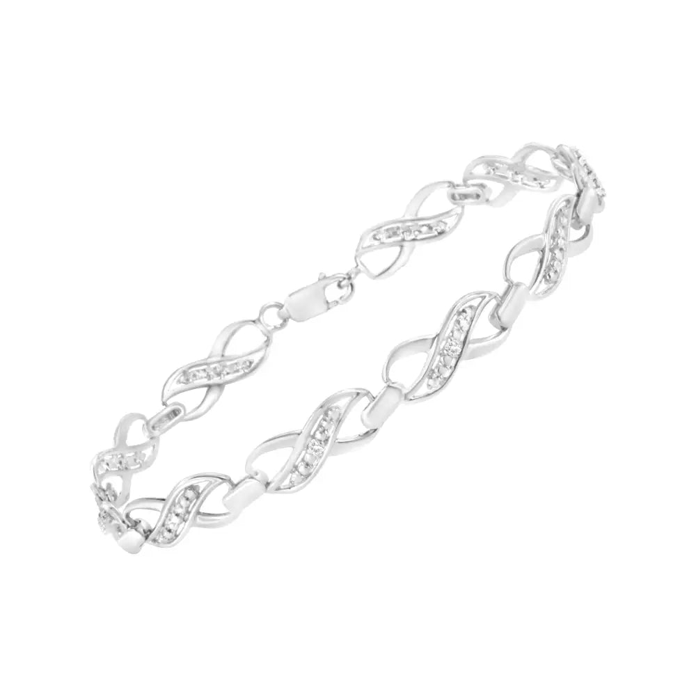 .925 Sterling Silver Prong Set Diamond Accent Ribbon and Infinity Link Bracelet (i-j Color I3 Clarity) - 7.25’’