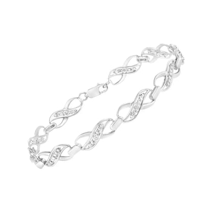 .925 Sterling Silver Prong Set Diamond Accent Ribbon and Infinity Link Bracelet (i-j Color I3 Clarity) - 7.25’’