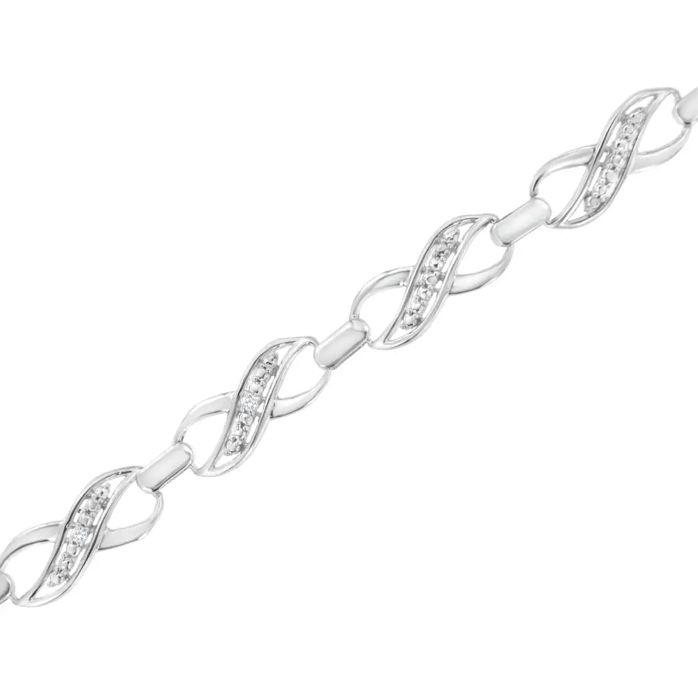 .925 Sterling Silver Prong Set Diamond Accent Ribbon and Infinity Link Bracelet (i-j Color I3 Clarity) - 7.25’’