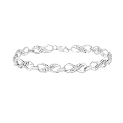 .925 Sterling Silver Prong Set Diamond Accent Ribbon and Infinity Link Bracelet (i-j Color I3 Clarity) - 7.25’’