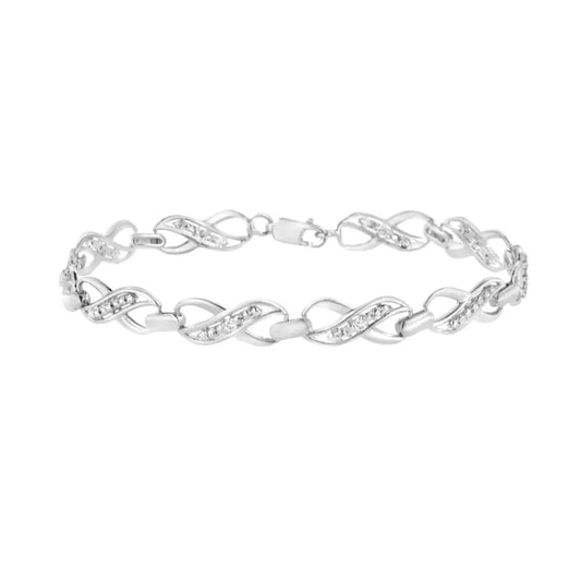 .925 Sterling Silver Prong Set Diamond Accent Ribbon and Infinity Link Bracelet (i-j Color I3 Clarity) - 7.25’’