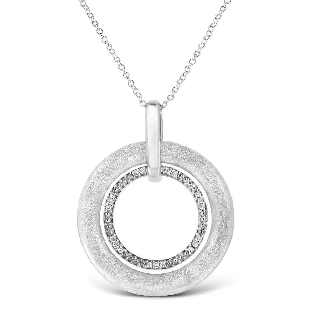 .925 Sterling Silver Prong-set Diamond Accent Satin Finished Double Circle 18’’ Pendant Necklace (i-j Color I1-i2