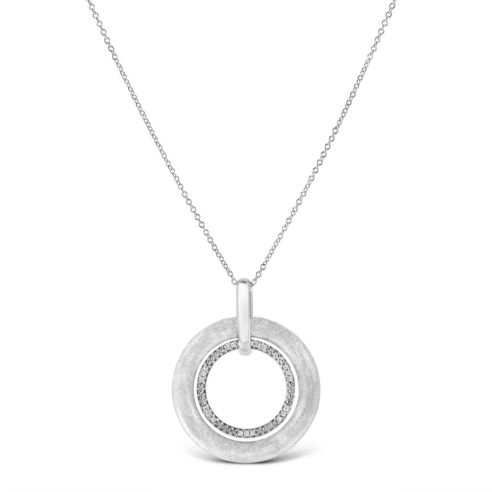 .925 Sterling Silver Prong-set Diamond Accent Satin Finished Double Circle 18’’ Pendant Necklace (i-j Color I1-i2