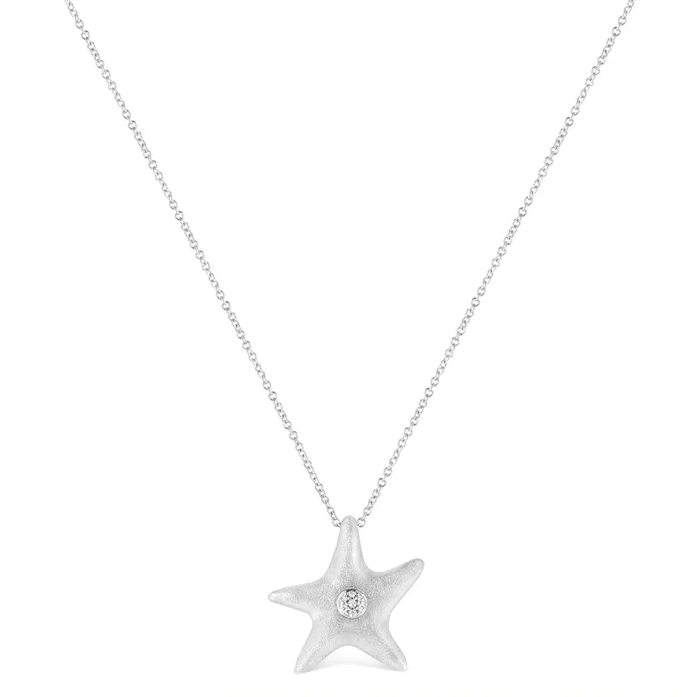 .925 Sterling Silver Prong-set Diamond Accent Starfish Pendant Necklace (i-j Color I1-i2 Clarity) - Size 18’’