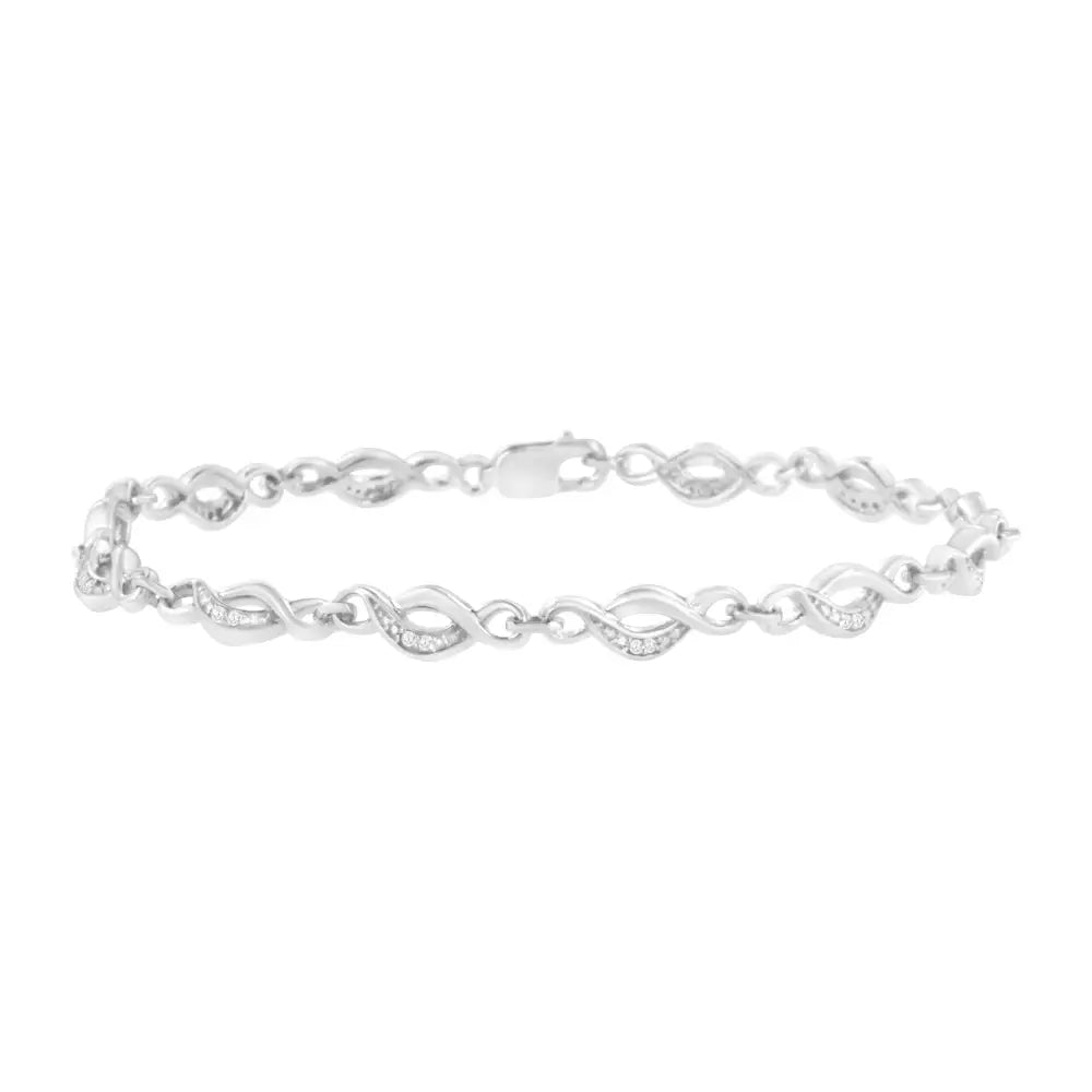 .925 Sterling Silver Prong Set Round-cut Diamond Accent Infinity Link Bracelet (i-j Color I2-i3 Clarity) - Size