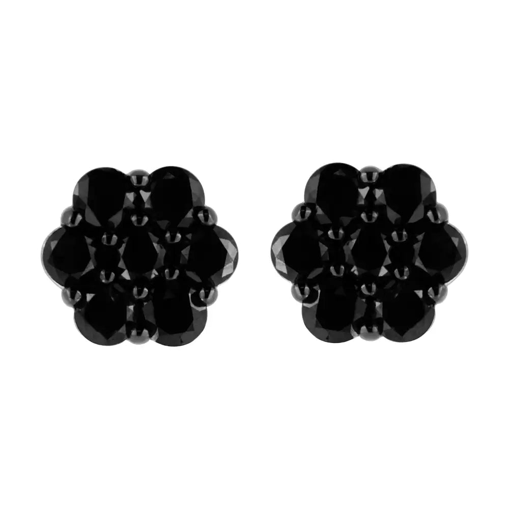 .925 Sterling Silver Prong Set Round-cut Treated Colored Diamond Floral Cluster Stud Earring - Choice of Colors