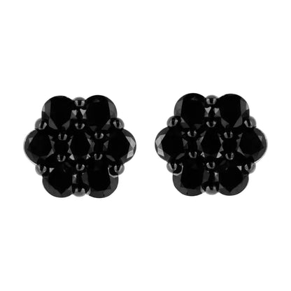 .925 Sterling Silver Prong Set Round-cut Treated Colored Diamond Floral Cluster Stud Earring - Choice of Colors